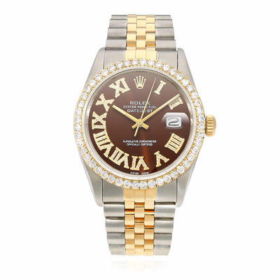 Rolex Datejust Jubilee 4.50Ct Natural Diamond Bezel Brown Dial 36mm Watch - WJD Exclusives