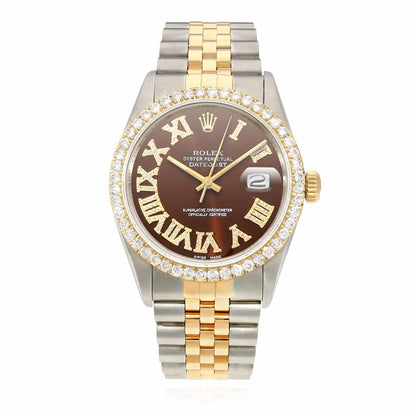 Rolex Datejust Jubilee 4.50Ct Real Diamond Bezel Brown Dial 36mm Watch