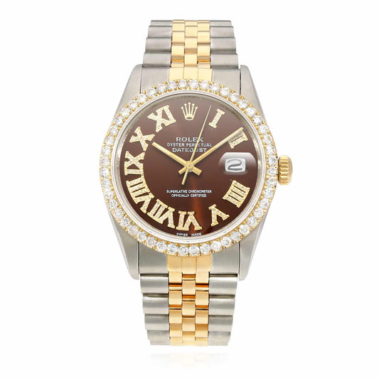 Rolex Datejust Jubilee 4.50Ct Real Diamond Bezel Brown Dial 36mm Watch