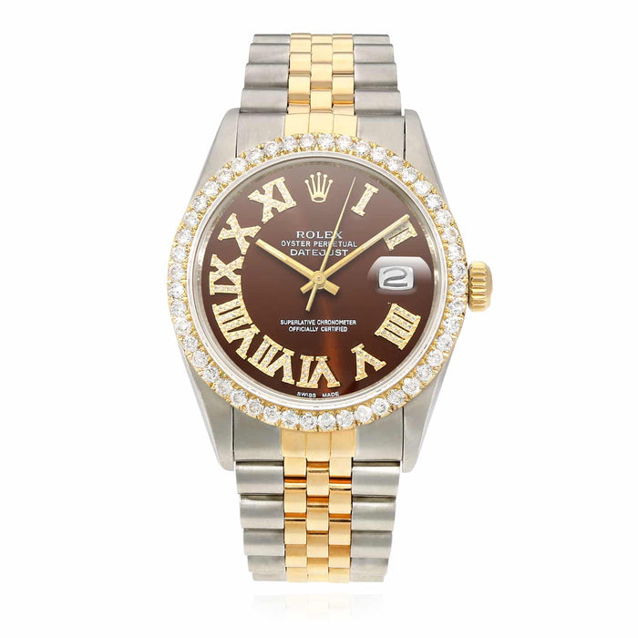 Rolex Datejust Jubilee 4.50Ct Natural Diamond Bezel Brown Dial 36mm Watch - WJD Exclusives