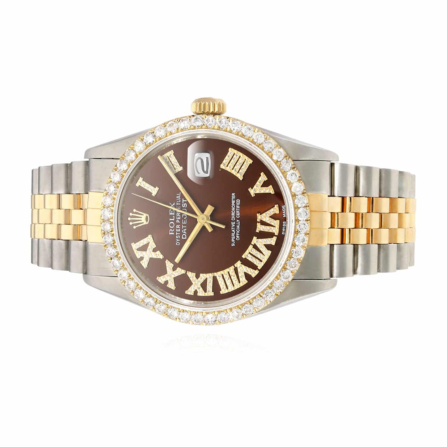 Rolex Datejust Jubilee 4.50Ct Real Diamond Bezel Brown Dial 36mm Watch