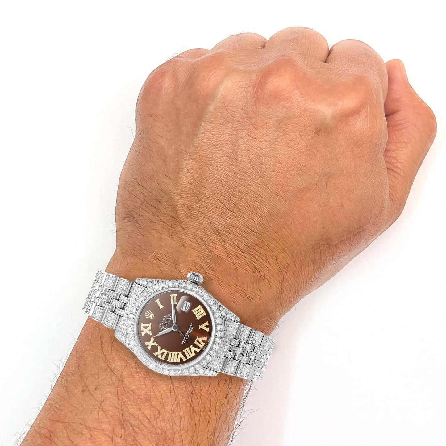 Rolex Datejust Real Diamond Jubilee Band Diamond Bezel Brown Dial 36mm Watch
