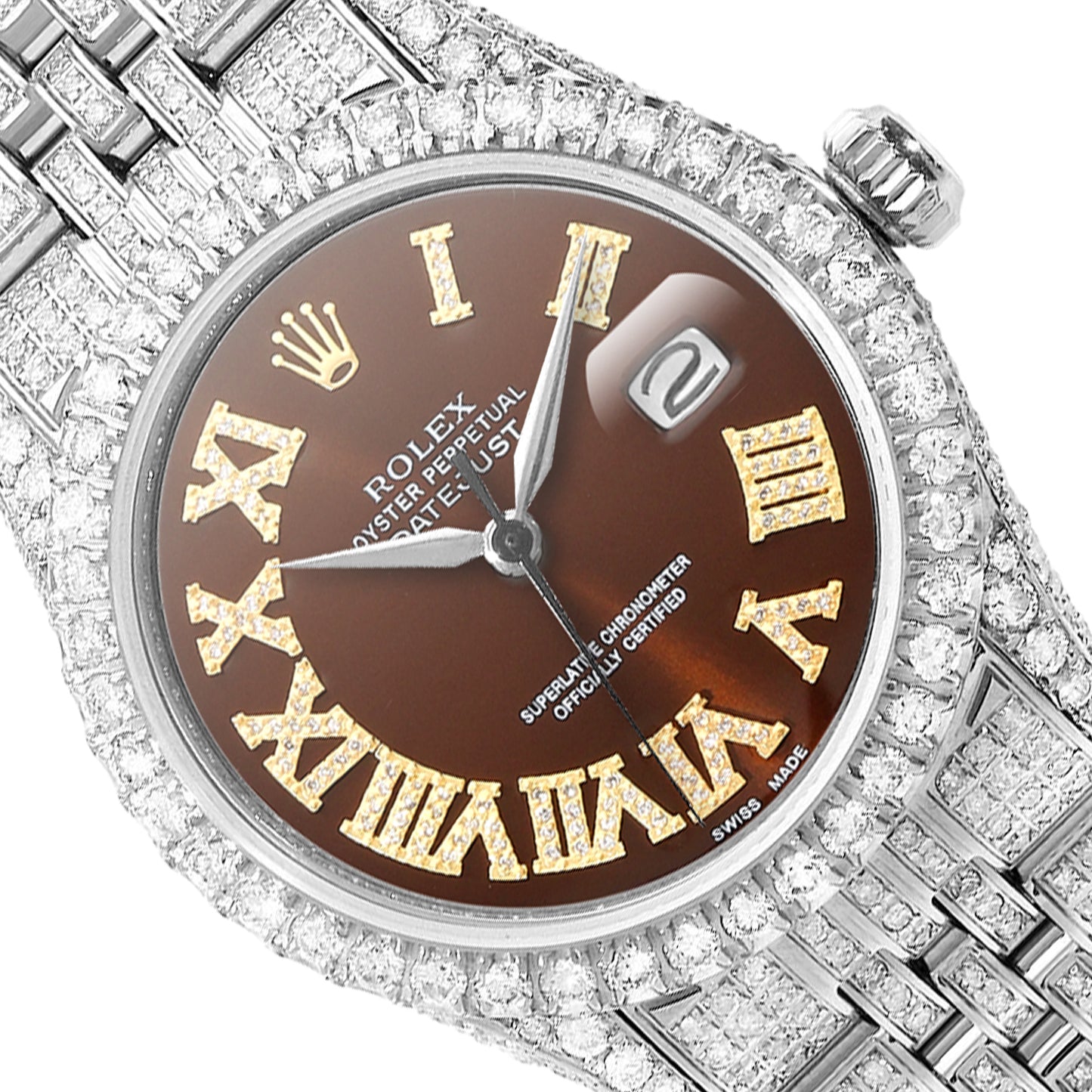 Rolex Datejust Natural Diamond Jubilee Band Diamond Bezel Brown Dial 36mm Watch