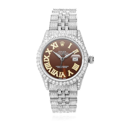 Rolex Datejust Real Diamond Jubilee Band Diamond Bezel Brown Dial 36mm Watch