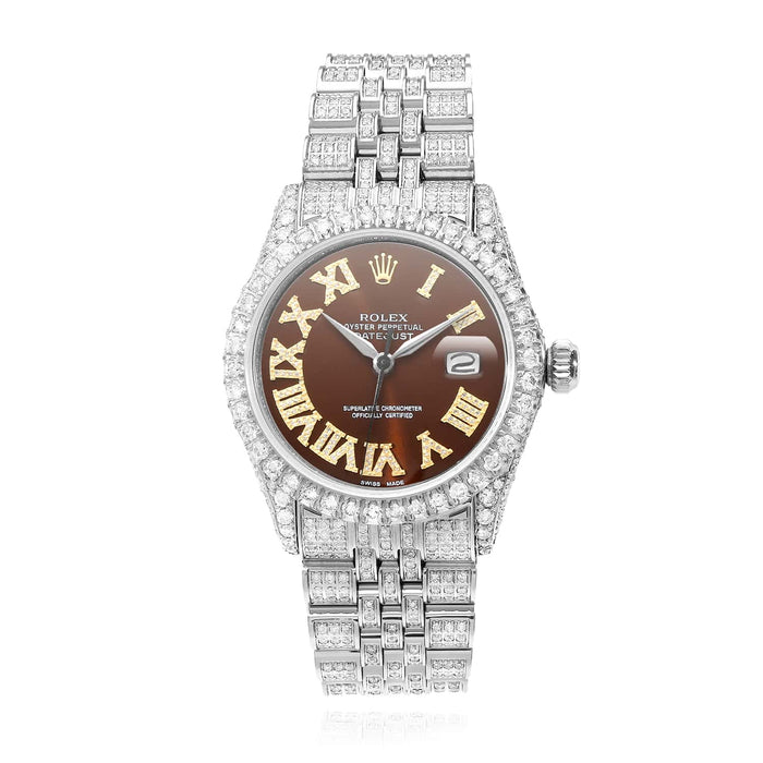 Rolex Datejust Natural Diamond Jubilee Band Diamond Bezel Brown Dial 36mm Watch - WJD Exclusives