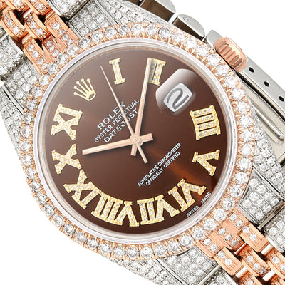 Rolex Datejust 12CTW Natural Diamond White Rose Stainless Steel Brown Watch 36mm