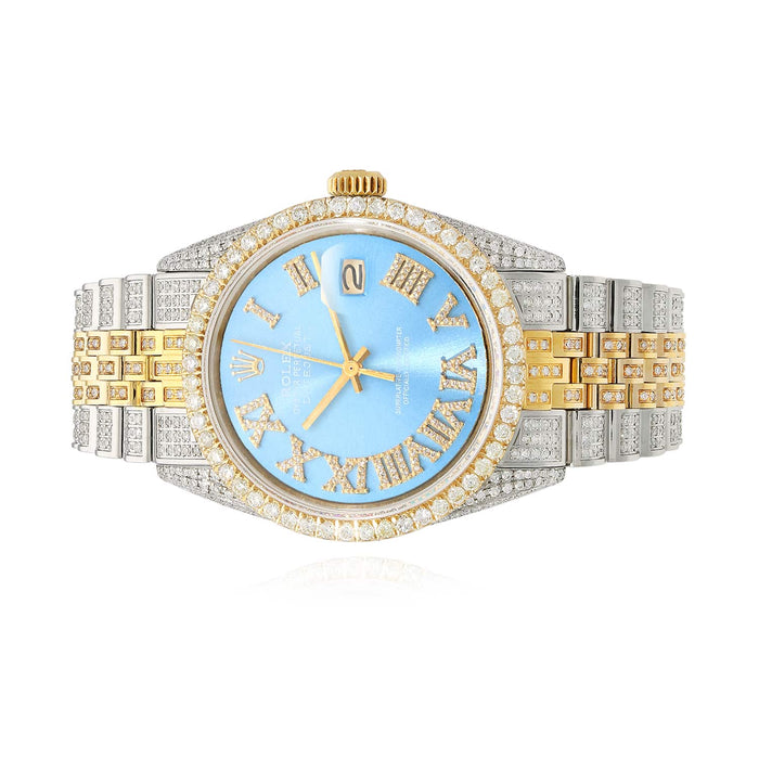 Rolex Datejust Custom Iced Sky Blue Roman Diamond Dial Jubilee Band 36mm Watch - WJD Exclusives
