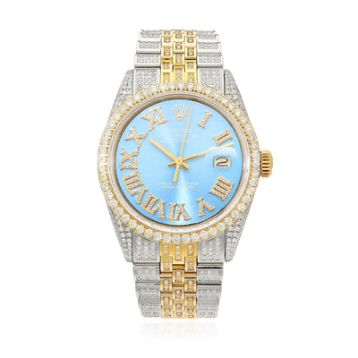 Rolex Datejust Custom Iced Sky Blue Roman Diamond Dial Jubilee Band 36mm Watch - WJD Exclusives