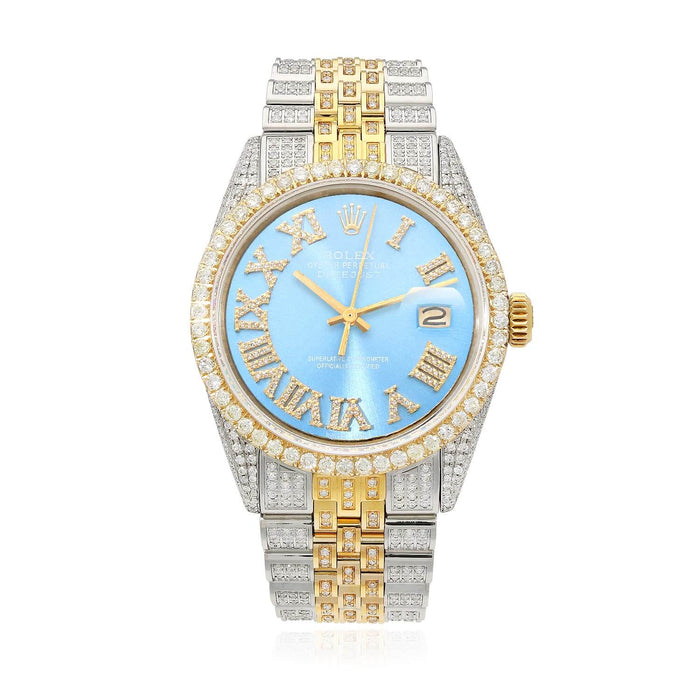 Rolex Datejust Custom Iced Sky Blue Roman Diamond Dial Jubilee Band 36mm Watch - WJD Exclusives