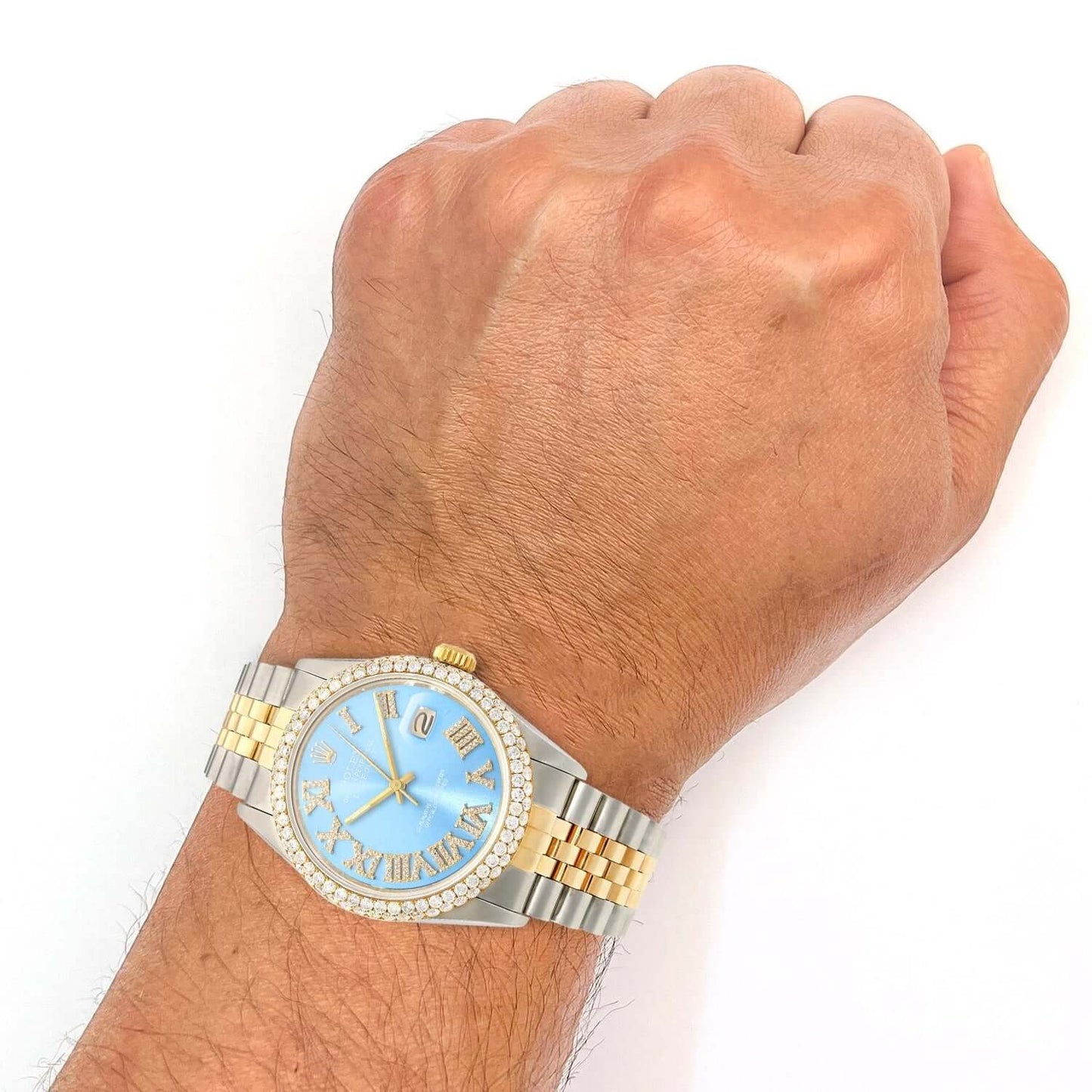 Rolex Datejust Jubilee Band Custom Diamond Bezel Sky Blue Dial 36mm Watch