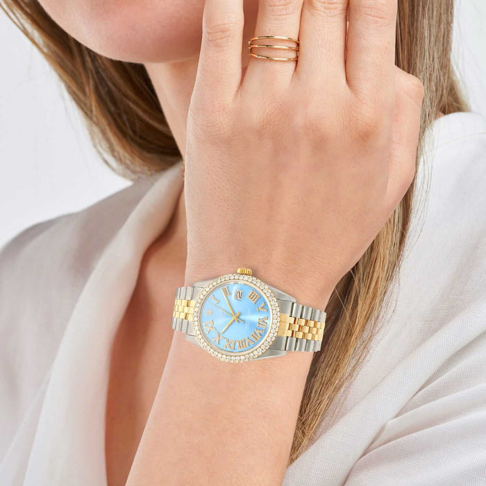 Rolex Datejust Jubilee Band Custom Diamond Bezel Sky Blue Dial 36mm Watch - WJD Exclusives