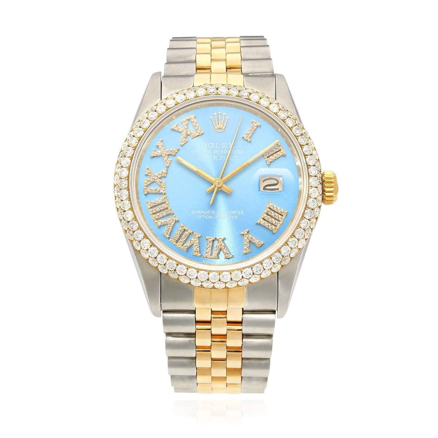 Rolex Datejust Jubilee Band Custom Diamond Bezel Sky Blue Dial 36mm Watch