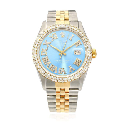 Rolex Datejust Jubilee Band Custom Diamond Bezel Sky Blue Dial 36mm Watch - WJD Exclusives
