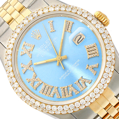 Rolex Datejust Jubilee Band Custom Diamond Bezel Sky Blue Dial 36mm Watch