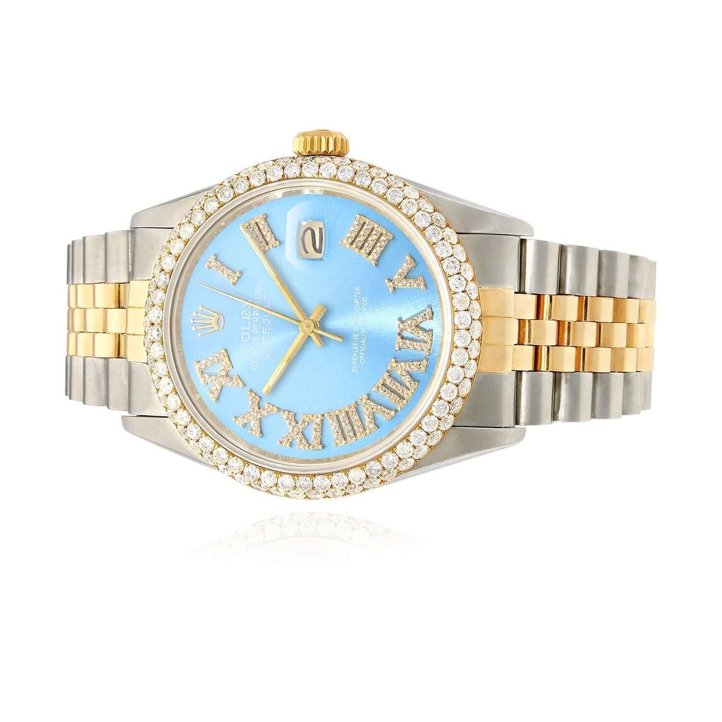 Rolex Datejust Jubilee Band Custom Diamond Bezel Sky Blue Dial 36mm Watch