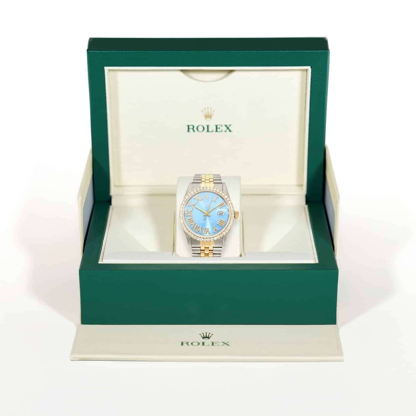 Rolex Datejust Jubilee 4.50Ct Real Diamond Bezel Sky Blue Dial 36mm Watch