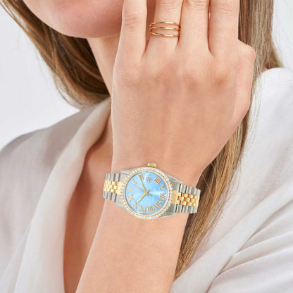 Rolex Datejust Jubilee 4.50Ct Real Diamond Bezel Sky Blue Dial 36mm Watch