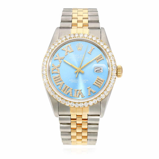 Rolex Datejust Jubilee 4.50Ct Real Diamond Bezel Sky Blue Dial 36mm Watch
