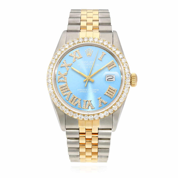 Rolex Datejust Jubilee 4.50Ct Natural Diamond Bezel Sky Blue Dial 36mm Watch - WJD Exclusives
