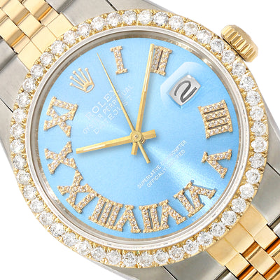 Rolex Datejust Jubilee 4.50Ct Natural Diamond Bezel Sky Blue Dial 36mm Watch
