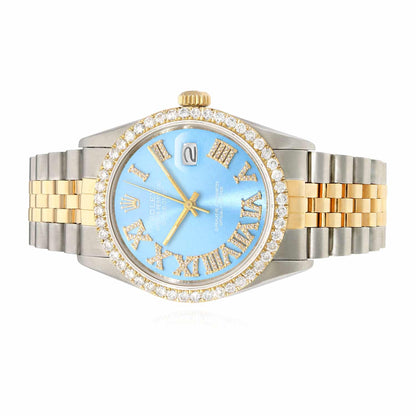 Rolex Datejust Jubilee 4.50Ct Real Diamond Bezel Sky Blue Dial 36mm Watch