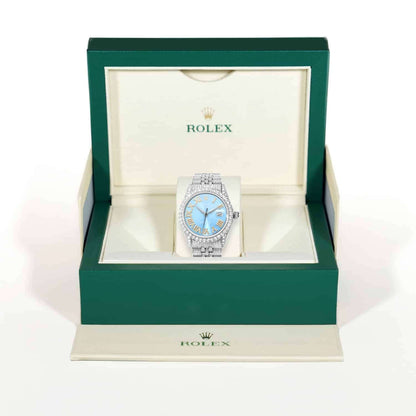Rolex Datejust Real Diamond Jubilee Band Bezel Sky Blue Dial 36mm Watch