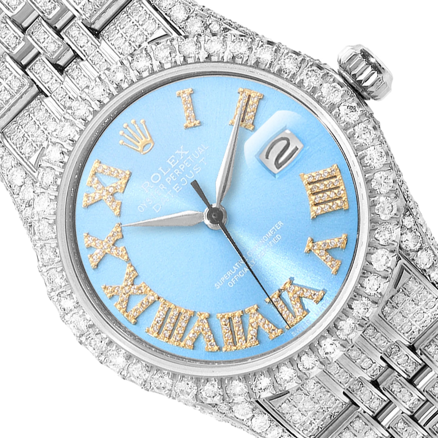 Rolex Datejust Natural Diamond Jubilee Band Bezel Sky Blue Dial 36mm Watch