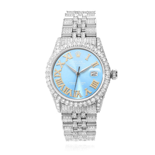Rolex Datejust Real Diamond Jubilee Band Bezel Sky Blue Dial 36mm Watch