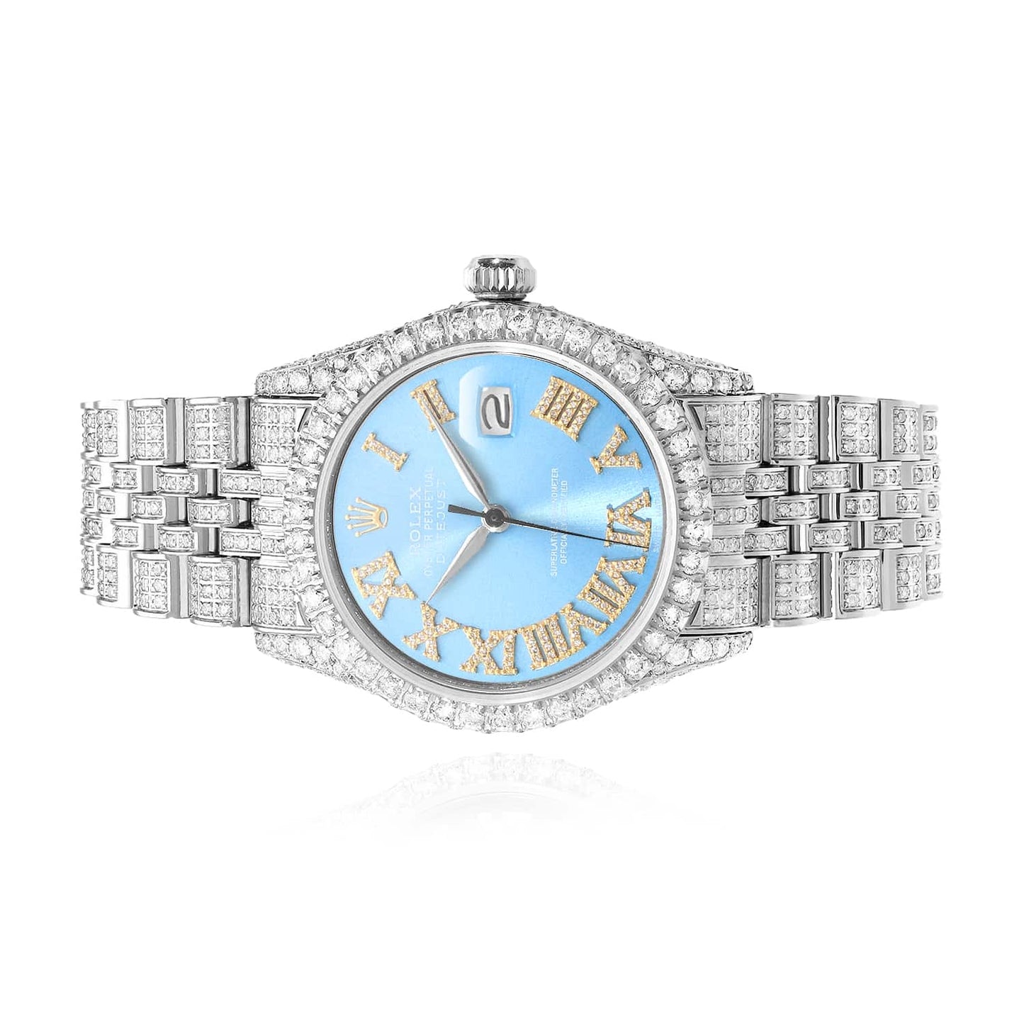 Rolex Datejust Real Diamond Jubilee Band Bezel Sky Blue Dial 36mm Watch
