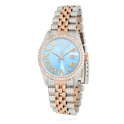 Rolex Datejust Natural Diamond Stainless Steel White Rose Sky Blue Watch 36mm - WJD Exclusives