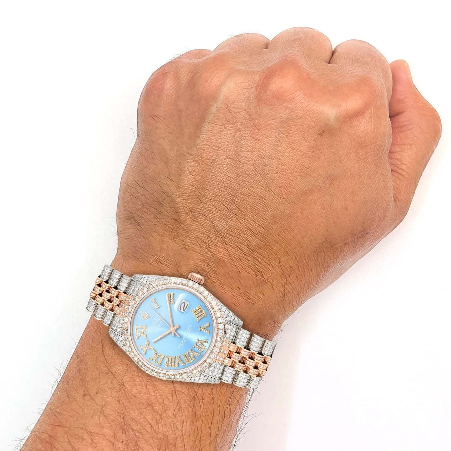 Rolex Datejust Real Diamond Stainless Steel White Rose Sky Blue Watch 36mm