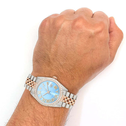 Rolex Datejust Real Diamond Stainless Steel White Rose Sky Blue Watch 36mm