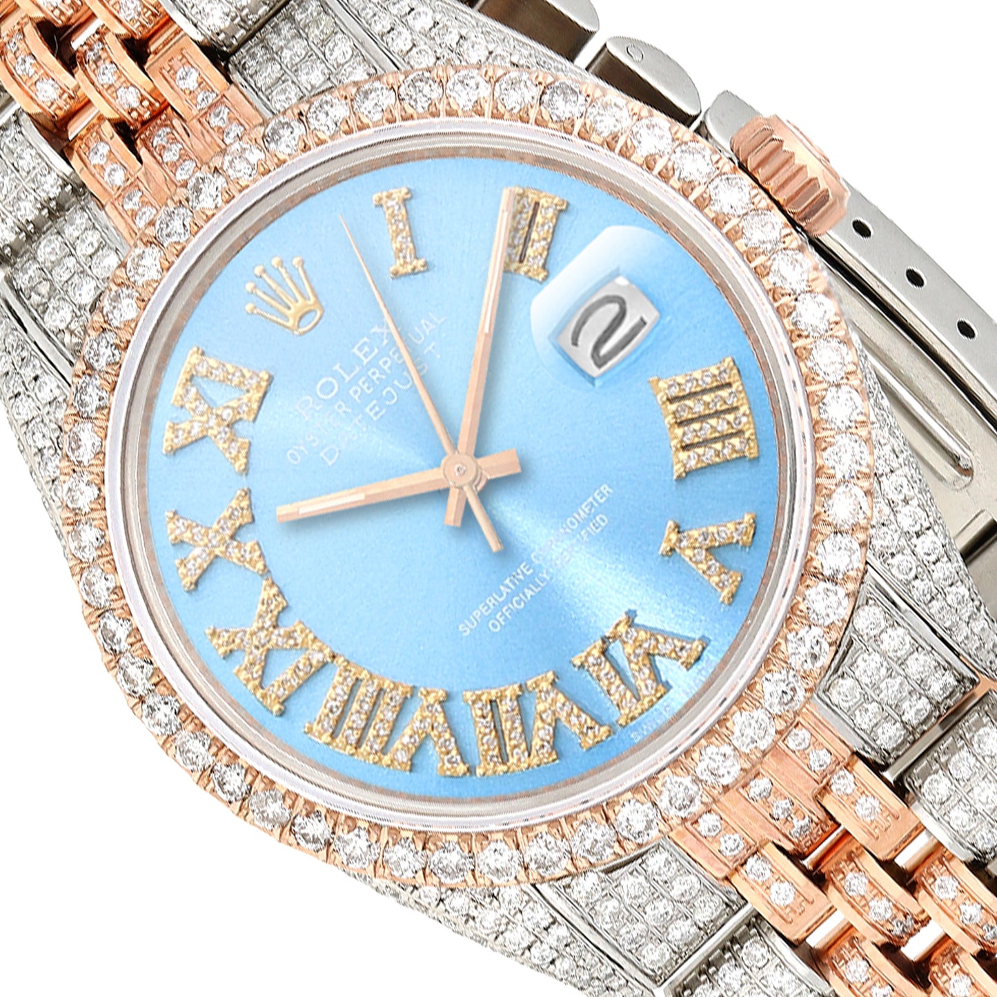 Rolex Datejust Natural Diamond Stainless Steel White Rose Sky Blue Watch 36mm