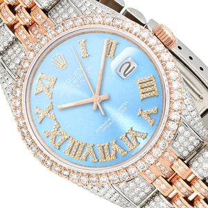 Rolex Datejust Natural Diamond Stainless Steel White Rose Sky Blue Watch 36mm