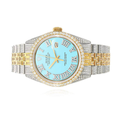 Rolex Datejust Custom Iced Turquoise Roman Diamond Dial Jubilee Band 36mm Watch