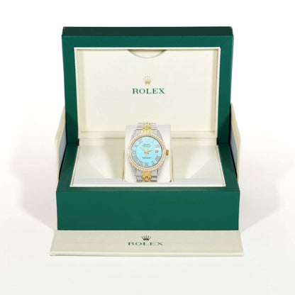 Rolex Datejust Custom Iced Turquoise Roman Diamond Dial Jubilee Band 36mm Watch