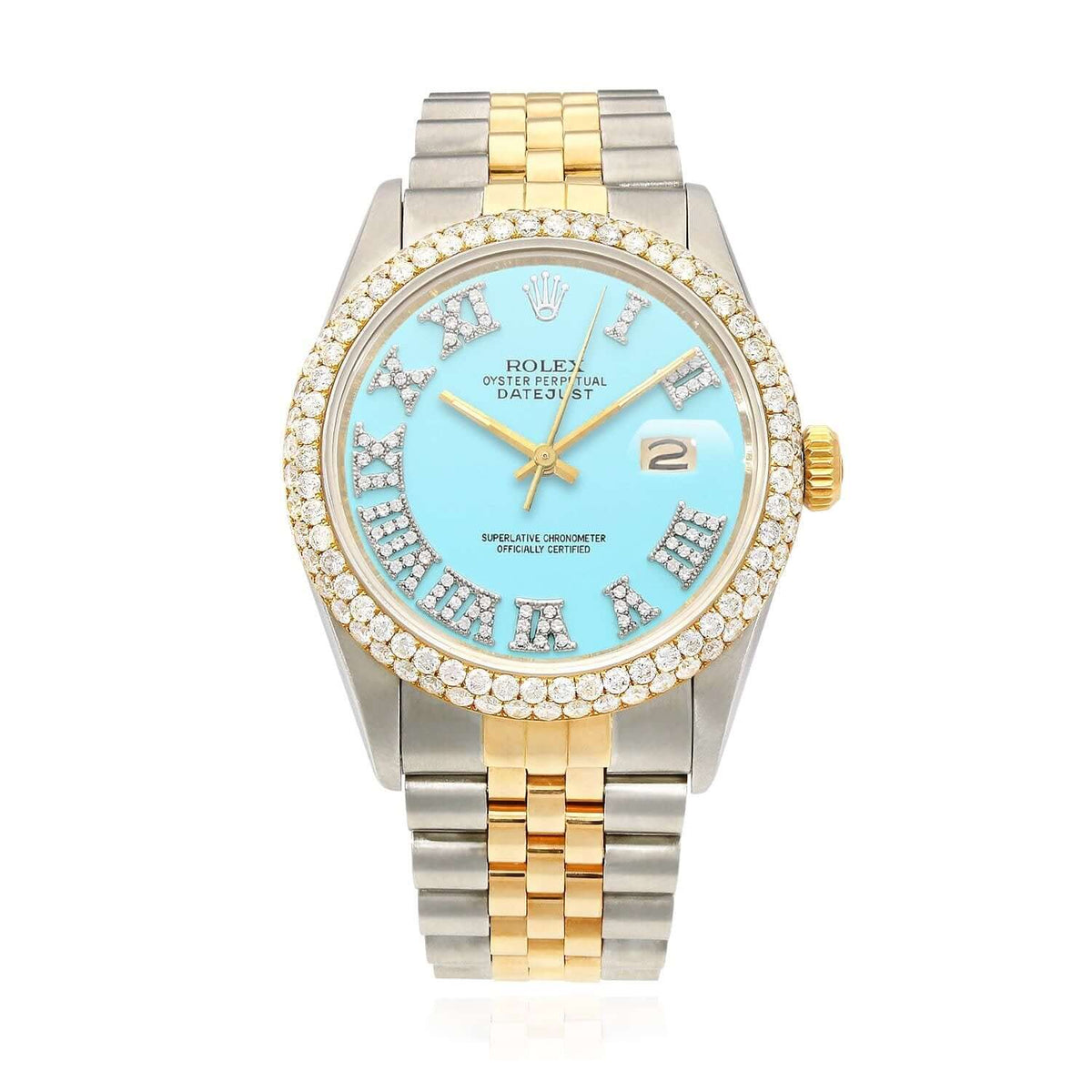 Rolex Datejust Jubilee Band Custom Diamond Bezel Turquoise Dial 36mm Watch - WJD Exclusives