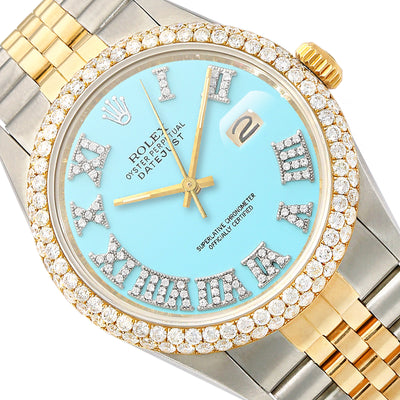 36mm Rolex Datejust Jubilee Band Custom Diamond Bezel Turquoise Dial Watch