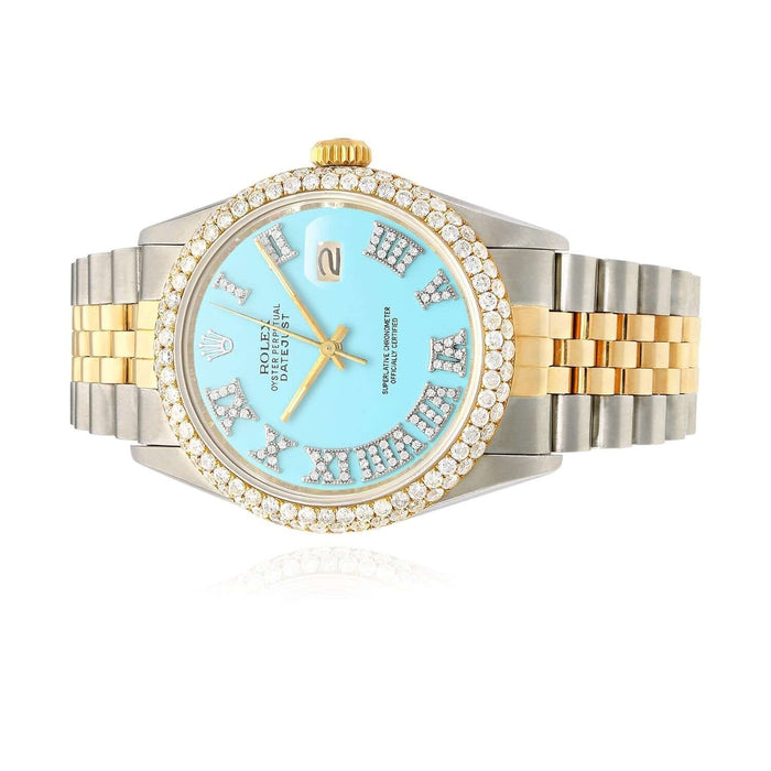 Rolex Datejust Jubilee Band Custom Diamond Bezel Turquoise Dial 36mm Watch - WJD Exclusives