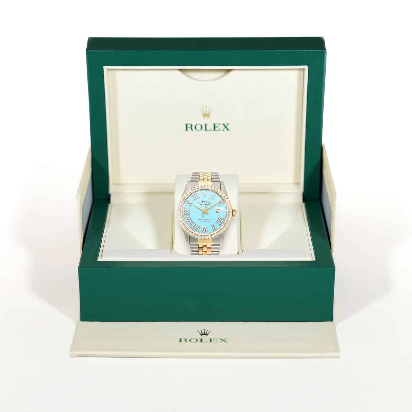Rolex Datejust Jubilee 4.5C Real Diamond Bezel Turquoise Blue Dial 36mm Watch