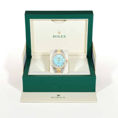 Rolex Datejust Jubilee 4.5C Real Diamond Bezel Turquoise Blue Dial 36mm Watch
