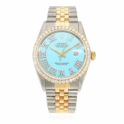 Rolex Datejust Jubilee 4.5C Real Diamond Bezel Turquoise Blue Dial 36mm Watch