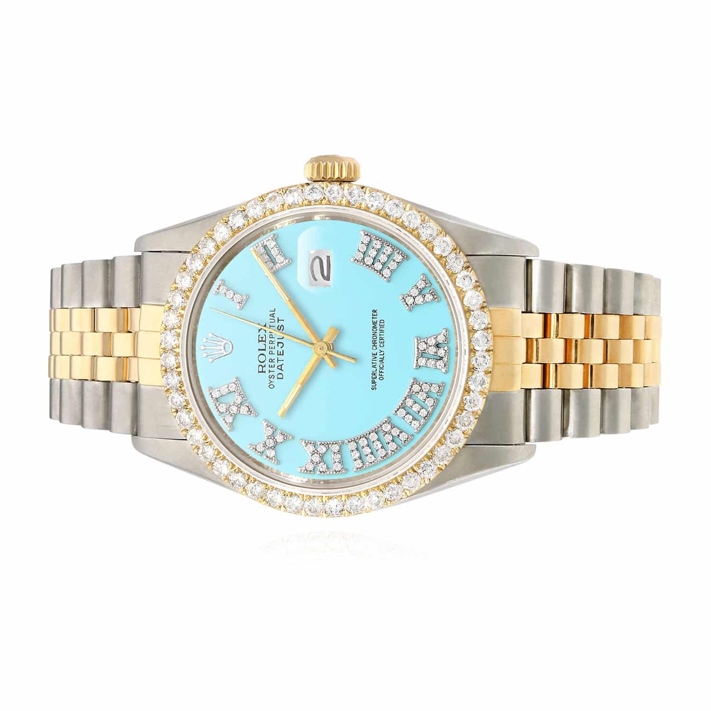 Rolex Datejust Jubilee 4.5C Real Diamond Bezel Turquoise Blue Dial 36mm Watch