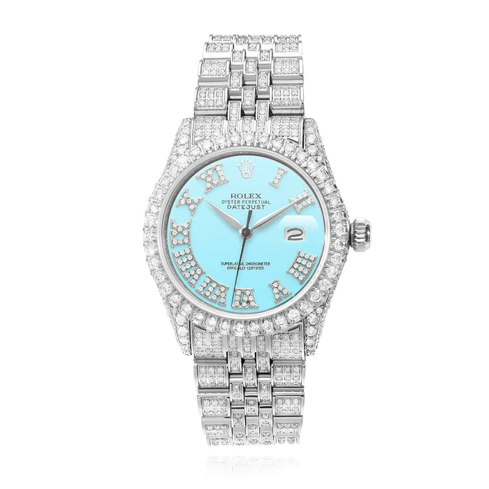 Rolex Datejust 9.5Ct Diamond Jubilee Band Bezel Turquoise Blue Dial 36mm Watch - WJD Exclusives