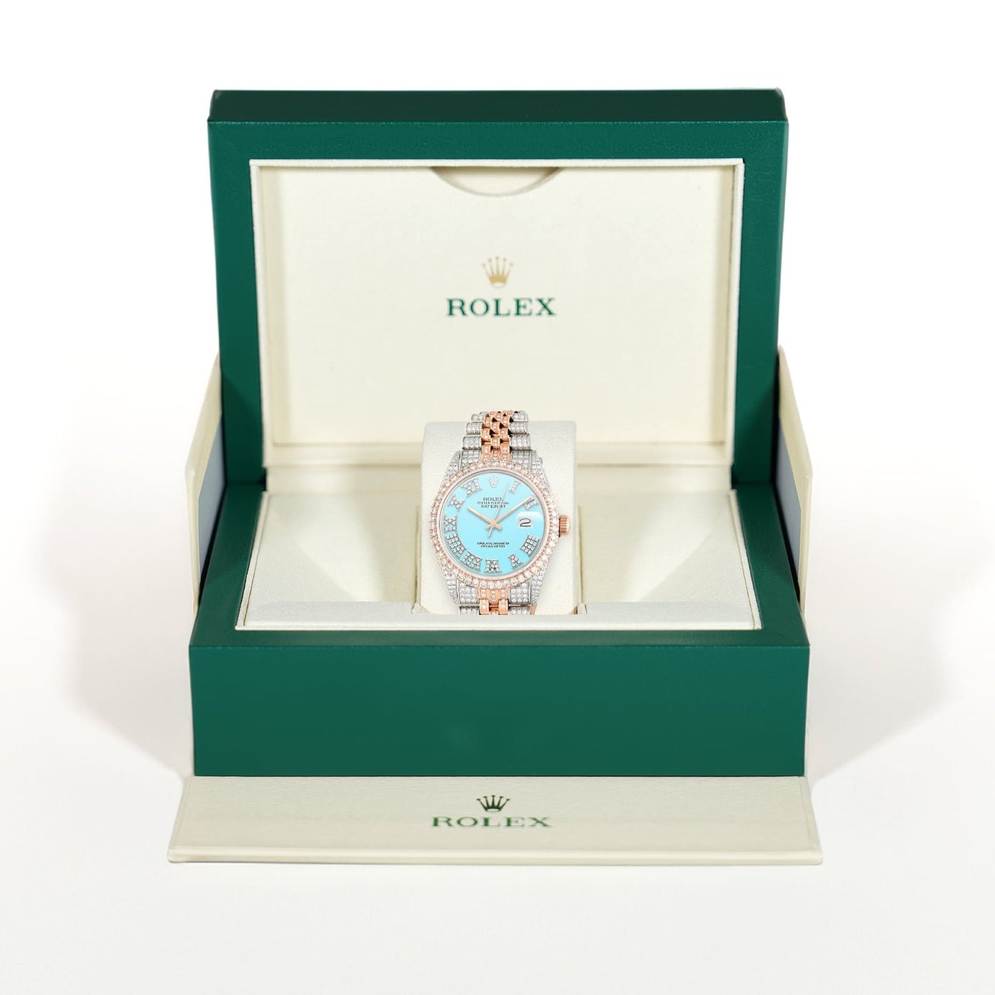 Rolex Datejust Real Diamond Stainless Steel White Rose Turquoise Watch 36mm