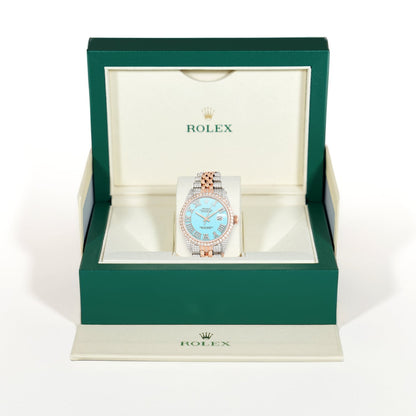 Rolex Datejust Real Diamond Stainless Steel White Rose Turquoise Watch 36mm