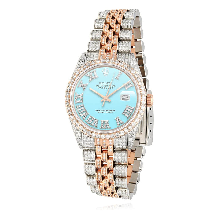 Rolex Datejust Natural Diamond Stainless Steel White Rose Turquoise Watch 36mm - WJD Exclusives
