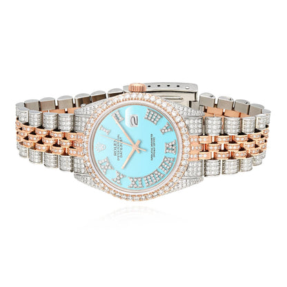 Rolex Datejust Real Diamond Stainless Steel White Rose Turquoise Watch 36mm