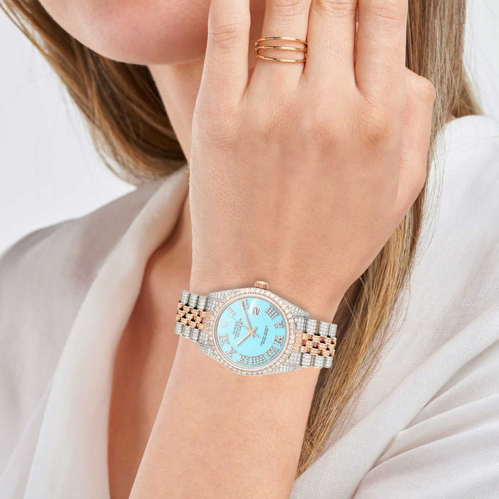 Rolex Datejust Natural Diamond Stainless Steel White Rose Turquoise Watch 36mm - WJD Exclusives