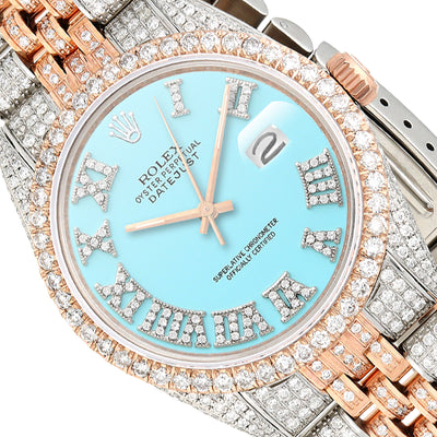 Rolex Datejust Natural Diamond Stainless Steel White Rose Turquoise Watch 36mm